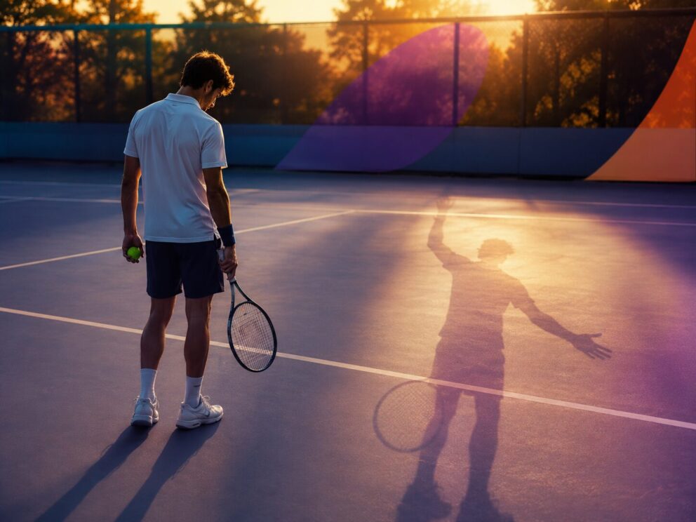 Joueur de tennis face à son ombre illustrant le concept d'Inner Game dans le coaching